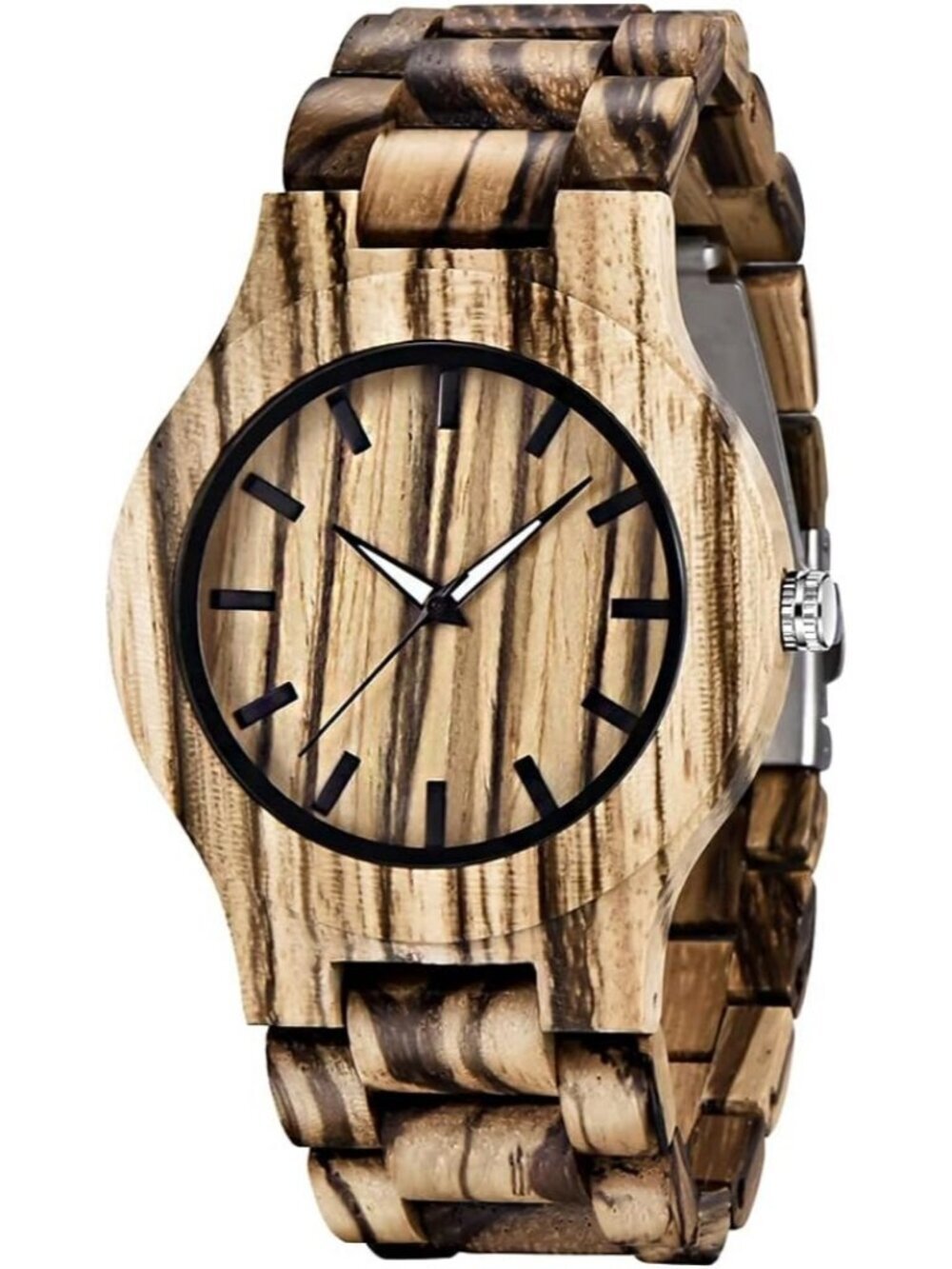 Men's Light Brown Handmade Lightweight Analog Quartz Round Wrist Wooden Watch